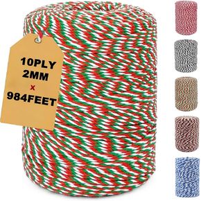 Red and White Bakers Twine,984 Feet Cotton String Festive Christmas Rope Perfect for Crafts,Gift Wrapping,Party Decor,Baking,and Holiday Projects