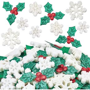 SUNNYCLUE 160Pcs Snowflake Resin Charm Holly Embellishment Bulk Christmas White Winter Xmas Leaf Berry Glitter Mini Decor Cloth Cabochon for Scrapbooking Ornaments Card DIY Crafts Art Jewelry Supplies
