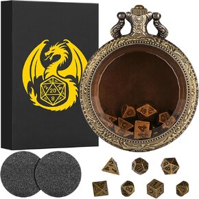 Mini DND Dice Set with Transparent Clear Glass Top Pocket Watch Shell Case, 7pcs Polyhedral Metal D&D Dice Set, DND Gifts with Gift Box, Role Playing Board Games Accessories, Bronze