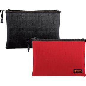 Better Office Products 2 Pack Fireproof Document Bag, 13.4" x 9.4", Storage Pouch with Zipper, Safe Storage Bag, Water-Resistant Material, Holder for Letter Size & A4 Documents (1 Red + 1 Black)