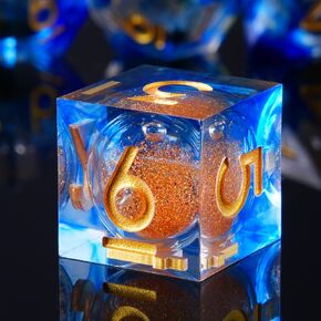 Liquid Core DND Dice Set, 7pcs Sharp Edge Dice for Role Playing Dungeons and Dragons Ttrpg with Gift Box, Handmade Resin D&D Dice RPG Role Playing Games Dice Set(Blue)