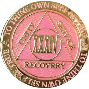 RecoveryChip 34 Year AA Medallion Reflex Pink Gold Plated Chip