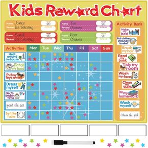 Kids Chore Chart for Kids Multiple Kids, Reward Chart for Kids - Behavior Chart for Kids at Home, Sticker Chart & Magnetic Board ADHD Tools for Kids