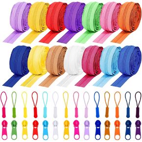 XunYee 42 Yards 14 Colors Sewing Zipper Bulk#5 Nylon Coil Zippers with 56 Pcs Zippers Silders,56 Pcs Assorted Zipper Extensions Ropes for DIY Sewing Crafts Supplies, Clothes, Bags