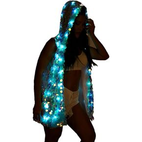 YONIYOWO Sequin 15 Color LED with Remote Jacket Womens Outer Wear Fancy Dress for Xmas Halloween Performence Costume