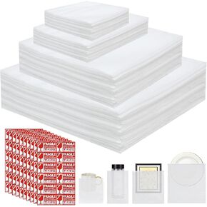 200 Pack Cushion Foam Pouches & Sheets, 4 Size Dish Packing Supplies for Moving (14x14 Inch, 12x12 Inch, 12x7.5 Inch, 7.5x7.5 Inch) Bubble Wrapping Bags for Packing, Incidental 120 Fragile Labels
