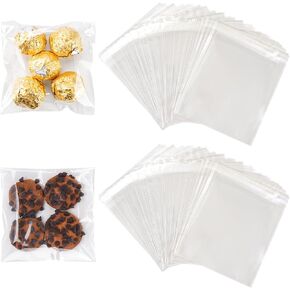 YunKo 200 Pack Self Sealing Cellophane Bags Clear Cookie Bags for Gift Giving Treat bags for Packaging Cookies, Candy, Gifts(4x4 INCH)