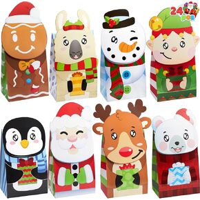 JOYIN 24 Christmas Die-Cut Flip Over Gift Treat Paper Bags for Holiday Party Treats, Pastries, Cupcakes, Cookies Goodie, Brownies, Donuts Xmas Gift-Giving Bag
