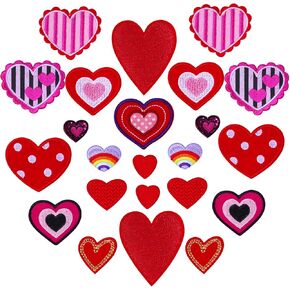 Lystaii 24pcs Heart Patch Iron on Patches Fabric Cute Heart Iron-on Sew-on Patches Embroidered Applique Decoration Patches Assorted Size Custom for Clothing Jackets Jeans Bag Repair Valentine's Day
