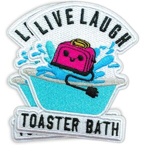 (Pack of 2Pcs) Live Laugh Toaster Bath Embroidered Patch, Inpsirational Motivational Gifts, Dark Humor Decorations, Backpack Accessories, Funny Mental Health Embroidered Iron-on Patch- 3.5 Inch