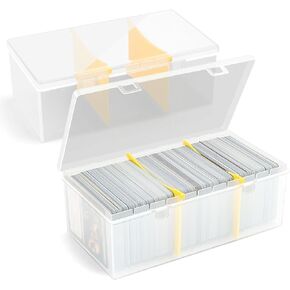 4Pcs Plastic Trading Card Storage Box, Holds 2400+ Unsleeved Cards with 4 Dividers, Organizer for MTG, PTCG, YGO, CCG, and Sports Card Collections