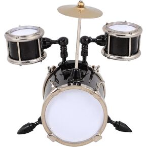LOGOFUN Mini Drum Model Miniature Drum Set Model Tiny Musical Instrument Prop for Doll House Desktop Decorations - Black