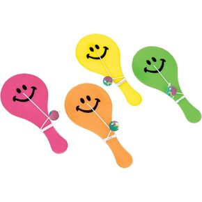 Assorted Color Paddle Balls High Count Plastic Favor - 4.75" x 2" (16 Pack) - Perfect for Kids and Adults