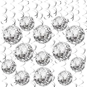 54 Pieces Disco Party Decorations Disco Ball Hanging Swirls 70s Party Hanging Swirls Ceiling Decor for Disco Fever Party 70s Hippie Birthday Party Favors Supplies (Silver)