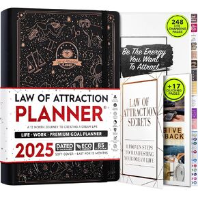 Law of Attraction Planner 2025 - Weekly and Monthly Planner, 12 Month Journey to Increase Productivity & Enhance Organization | Life Organizer, Gratitude Journal, Hourly Planner, To Do List | 2025 Planner - Vision Board, Gift Box & Planner Stickers
