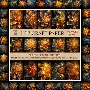 Scrapbook Paper (30 pages 12"x12") Cosmic Blooms: Radiant Celestial Flower Patterns Illuminated with Glowing Hues for Galactic Designs FLONZ Vintage Styled Double Sided Paper Pad for Craft