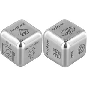 2pcs Food Decision Dice for Couples, Steel Anniversary Date Night Gifts Dice Anniversary Metal Date Night Dice Funny Valentines Day Gifts for Him Her Husband Wife Boyfriend Girlfriend(Style 1)