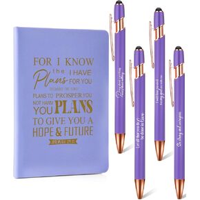 Qilery 5 Pcs Bible Journal Set Purple Christmas Christian Gifts Leather Notebooks Inspirational Religious Journal with Pen Xmas Jesus Church Appreciation Gifts for Women Men