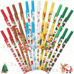24 Pcs Christmas Ballpoint Pens, Assorted Patterns Xmas Stick Pens for Christmas Home Decor Party Gift Daily Writings(12 Styles)