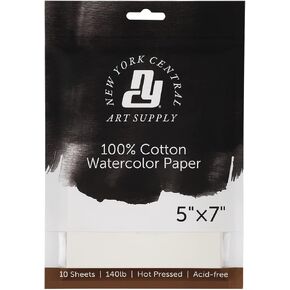 New York Central Watercolor Paper Sheets, 16x20 Inch, 140lb Hot Press, Pack of 10 - Professional Grade, Acid-Free, Archival - for Wet and Dry Media
