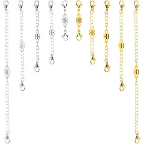 10pcs Magnetic Necklace Clasps, Double Clasp Magnetic Necklace Extenders Adjustable Lobster Clasp Necklace Extender Extension Chains for Bracelet Anklet Jewelry Making (Gold)