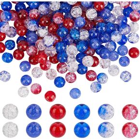 PH PandaHall 240pcs Red White Blue Glass Beads, 6 Colors Patriotic Beads 8mm Round Glass Beads Crackle Loose Beads for Beaded Baseball Necklace Bracelet DIY Jewelry Crafts Making