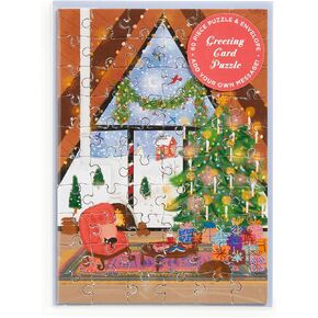 Galison Cozy Cabin – Snowy Christmas Cabin Greeting and Jigsaw Puzzle Card By Joy Laforme Includes Color Coordinated Envelope and Sticker Seal