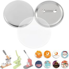 BEAMNOVA 100 Sets of Metal Button Supplies Blank 58mm / 2.28 in (Approx. 2-1/4 inch) for Button Maker Machine, Slick Metallic Back, Badge Making Parts Round DIY Pin Maker