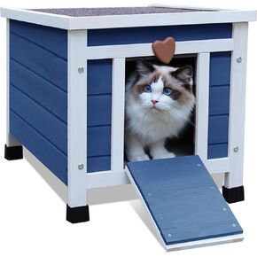 Hicaptain Cat House Outdoor, Feral Cat Shelter, Outside Rabbit Hutch Weatherproof Wooden Small Animal House and Habitats