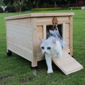 Hicaptain Cat House Outdoor, Feral Cat Shelter, Outside Rabbit Hutch Weatherproof Wooden Small Animal House and Habitats