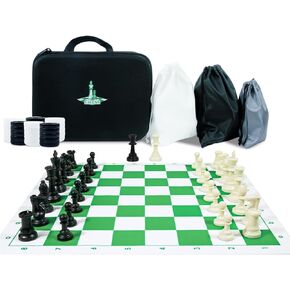 Travel Chess Set 20'' Silicone Chess Board-3.75'' King Height Plastic Chess Piece, Extra Queens & Storage Bag, 2 in 1 Portable Chess & Checker Board Games for Kids and Adults