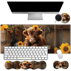 Desk Mat Large Gaming Mouse pad Set 31.5x11.8 inch [4in1Mousepad + Keyboard Wrist Rest+Mouse Wrist Rest+Coaster ] with Ergonomic Desk Pad for Home Office Table Computer - Crow Skull