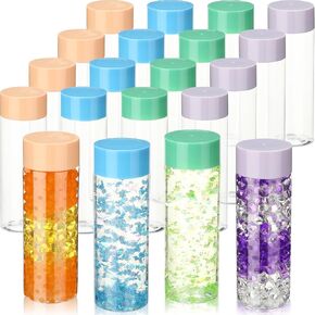 Hoolerry 16 Pcs Empty Plastic Sensory Bottles with Lids Round Clear Plastic Water Bottles Reusable Sensory Bottles with Lids for Sensory Crafts Classroom Handmade Party Supply (Grey,13.5 Oz)