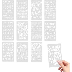 Letter Stencils, 12 PCS Alphabet Stencils for Painting Crafts Scrapbook Journal Multiple Styles Stencils for Crafts Reusable Waterproof Plastic Stencils Number Stencils (B)