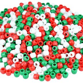 2000 Pcs Christmas Beads for Bracelets Making, Christmas Beads Assorted Hair Beads for Jewelry Making Necklaces DIY Crafts (Red Green White)