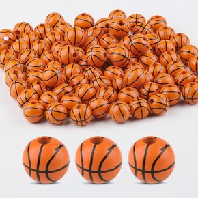 100PCS Wooden Beads,16mm Baseball Wooden Beads with Holes, Sports Wooden Beads,Wooden Beads for Crafts,Round Wood Beads for DIY Crafts, Jewelry Making, Sports Competition Decorations(White)