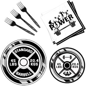 BQC 96 Pcs Gym Party Plates Gym Birthday Decorations Gym Party Decorations Gym Party Supplies Gym Decorations Gym Party Favors