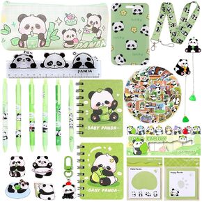 71PCS Panda School Supplies Kit Cute Stationery Gift Set Kawaii Back to School, Including Notebook,Gel Pens,Pencil Case,Stickers,ID Badge holder,Ruler,Bookmark,Pins, Perfect Birthday Gifts for Kids