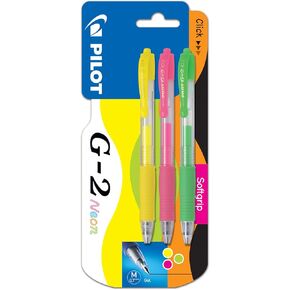Pilot G207 Retractable Gel Rollerball 0.7mm Tip- Neon Yellow, Pink,Green, Pack of 3, Medium