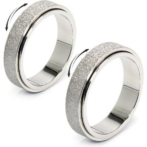OreilleStar Anxiety Ring for Women Fidget Ring Spinner Fidget Toys Adults Stainless Steel Thumb Ring for Men 2pcs Silver Size 6 7