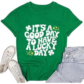 St. Patrick's Day Shirt Women Shamrock Green T-Shirts Short Sleeve Lucky Irish Bleached Tops