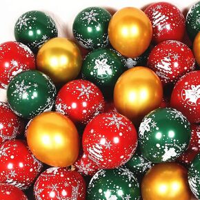 100 Pieces Christmas Balloons Set 10 Inch Red and Green Printed Latex Balloons Decorative Holiday Balloons for Christmas Party Decorations