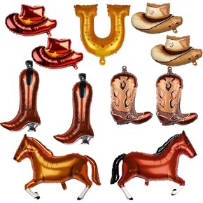 11pcs Western Themed Party Balloons, Large Cowboy Boots Hats Horse Balloon Cowboy Party Decorations Rodeo Balloons for Cowgirl Cowboy Theme Birthday Party Decorations Supplies