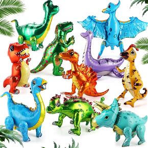 10 Pcs Giant Dinosaur Balloons 4D Dino Aluminum Foil Balloons Self Standing Dino Balloons Dinosaur Birthday Decorations Inflatable Dinosaur Balloons for Jungle Theme Party(Colorful)