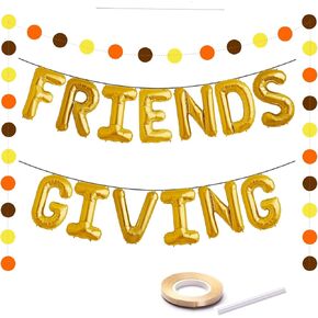 Friendsgiving Balloon Banner Decoration Gold Foil Letter 16 Inches Tall Thanksgiving Centerpiece Friends Party Backdrop Fall Decor Circle Dots Garlands