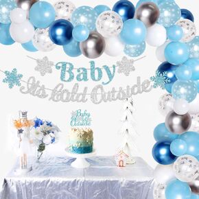 ديكورات الحفلات الخارجية من Kreatwow Baby It's Cold Outside Party، لوازم استحمام الطفل باللون الأزرق المجمد، مجموعة بالونات ندفة الثلج، مجموعة جارلاند، لافتة كعكة علوية لحفلات ندفة الثلج الصغيرة في الشتاء