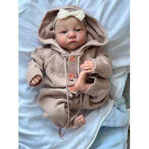 Anano 19 Inch Reborn Doll Open Eyes Levi Soft Slicone Baby Boy with Handcrafted Newborn Baby Girl Handmade Long Sweater Hair Band Real Life Newborn Preemie Nurturing Accessory Birthday Gift¡­ (Pink)