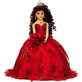 KINNEX COLLECTIONS SINCE 1997 18" Porcelain Quinceanera Umbrella Doll (Quince Anos)~ KK18725-7 ~ (Burgundy)