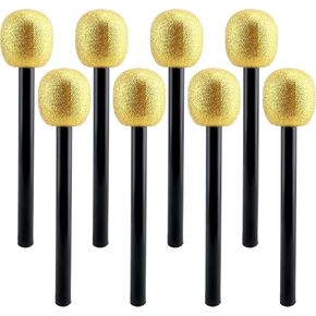 8 Pack Microphone Toy Fake Plastic Glitter Stage Mic Costume Prop for Stage Play Cosplay Prop Birthday Disco Theme Party Favors (color set 2)