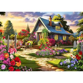 HUADADA 1000 Piece Puzzles for Adults - Colourful House of Flowers - Jigsaw Puzzles for Adults and Kids 1000 Piece Educational Games Colorful Puzzles for Home Decoration